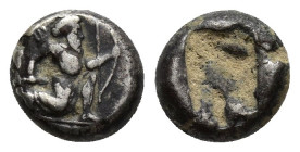 ACHAEMENID KINGS of PERSIA. Circa 375-340 BC. AR Quarter-Siglos (8.4mm, 1.2 gm). Persian king or hero right, in kneeling-running stance, holding spear...