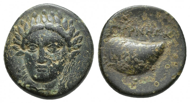 AEOLIS. Gyrneion. Ae (4th century BC). (16mm, 3.7 g) Obv: Laureate head of Apoll...