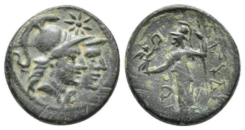 PAMPHYLIA. Attaleia? Ae (17.5mm, 4.1 g). Obv: Jugate helmeted heads of two Athen...