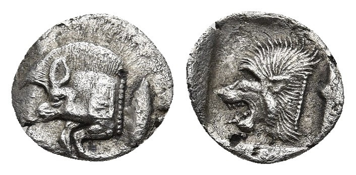 Mysia. Kyzikos 480 BC. Hemiobol AR (11.6mm., 0,79g ) Forepart of boar to left, t...