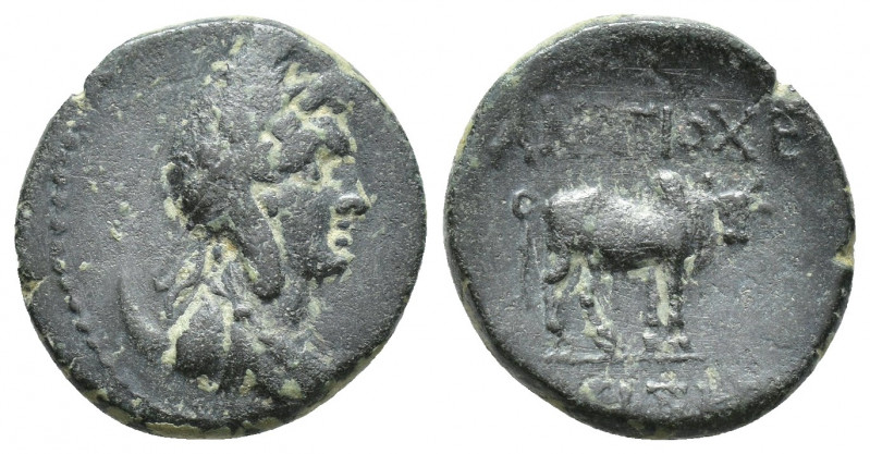 Pisidia, Antioch Æ 18mm. 1st century BC. (19mm, 4.1 g) Uncertain magistrate. Dra...