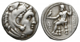 Kingdom of Macedon. Philip III Arrhidaios AR Drachm. Sardes, circa 232-319 BC. (15.8mm, 4.2 g) Head of Herakles right, wearing lion's skin / Zeus Aëto...