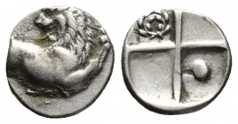 THRACE, Chersonesos. Circa 386-338 BC. AR Hemidrachm (12mm, 2.4 g). Forepart of lion right, head left / Quadripartite incuse square with alternating r...