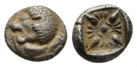 Ionia, Miletos AR Diobol. Ionia, Miletos AR Diobol. late 6th-early 5th C. BC. (8mm, 1.2 g) Forepart of lion r., head turned back / Stellate design wit...