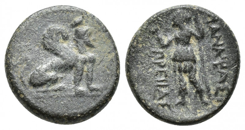 Pamphylia. Perge circa 190 BC. Bronze Æ (16mm., 3,7g ) Sphinx seated right / ИΑΝ...