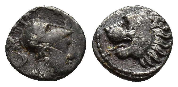 PAMPHYLIA. Side. (3rd-2nd centuries BC). AR Obol. (9mm, 0.6 g) Obv: Helmeted hea...