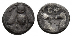 Ionia. Ephesos circa 390-325 BC. Diobol AR (9.8 mm., 0.9 g ) Bee / EΦ, confronted heads of stags.