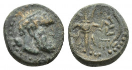 PISIDIA. Selge. Ae (2nd-1st centuries BC).(12.4mm, 2.4 g) Obv: Head of Herakles right, with club over shoulder. Rev: Σ - Ε - Λ. Thunderbolt and arc te...