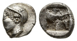 IONIA, Phokaia. Circa 521-478 BC. AR Hemihekte (9mm, 1.2 g). Phokaic standard. Head of nymph left, hair in plain sakkos / Quadripartite incuse square.