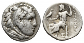 KINGS OF MACEDON. Alexander III 'the Great' (336-323 BC). Drachm. (17mm, 4.3 g) Obv: Head of Herakles right, wearing lion skin. Rev: AΛΕΞΑΝΔΡΟΥ. Zeus ...