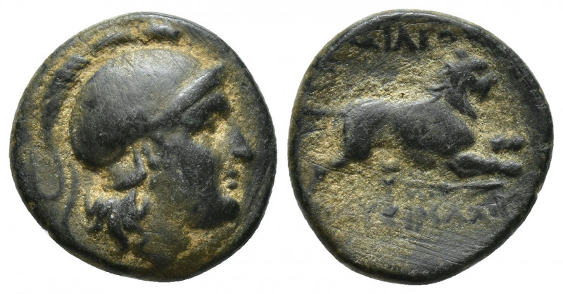 KINGS OF THRACE. Lysimachos (305-281 BC). Ae. (18mm, 5.3 g) Obv: Helmeted head o...