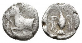 THRACE, Kings of. Sparadokos. Circa 445-435 BC. AR Diobol (10mm, 1.30 g). Forepart of horse left / Eagle flying right with serpent in beak, within inc...