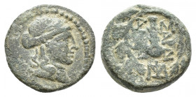 LYDIA. Sardes. 2nd-1st c. B.C. AE. (13.5mm, 3.00 g) Laureate head of Apollo. Rev. ΣΑΡΔΙ-ΑΝΩΝ Club, below, monogram; whole in oak wreath.
