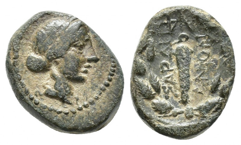LYDIA. Sardes. 2nd-1st c. B.C. AE. (15mm, 3.8 g) Laureate head of Apollo. Rev. Σ...
