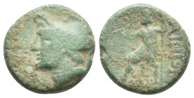 Greek coin; (16.1mm, 5.00 g) Obv. Male head left. Rev. Zeus seated left, holding sceptre.
