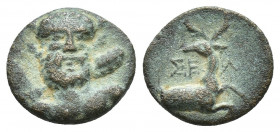 PISIDIA, Selge. 2nd-1st century BC. Æ (13mm, 1.8 g). Three-quarter facing head of Herakles wreathed with styrax, head turned slightly right, lion-skin...