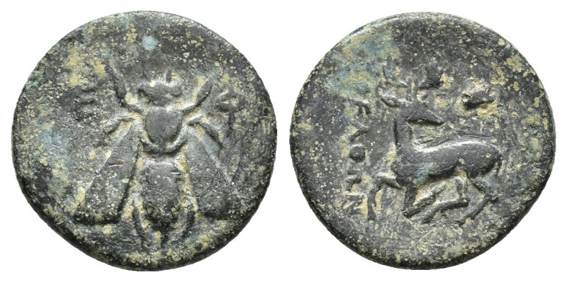 Ionia, Ephesos, c. 390-320/00 BC. Æ (15mm, 2.1g ). Bee. R/ Stag kneeling l., hea...