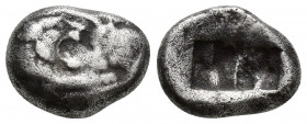KINGS OF LYDIA. Kroisos. Circa 560-546 B.C. AR siglos (half stater). (16 mm, 4.9 g) Sardes mint. Struck circa 550-546 B.C. Foreparts of bull and lion ...