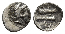 KINGS of MACEDON. Alexander III ‘the Great’. 336-323 BC. AR Hemiobol (9mm, 0.4 g). Uncertain Eastern mint. Struck circa 325-300 BC. Head of Herakles r...