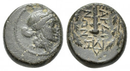 LYDIA. Sardes. 2nd-1st c. B.C. AE. (14mm, 3.8 g) Laureate head of Apollo. Rev. ΣΑΡΔΙ-ΑΝΩΝ Club, below, monogram; whole in oak wreath.