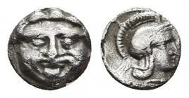 PISIDIA, Selge. Circa 250-190 BC. AR Obol (8.6mm, 0.9 g ). Facing gorgoneion / Helmeted head of Athena right.