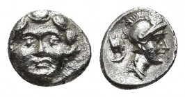 Selge , Pisidia. AR Obol (8.5mm, 0.97 g) Obv. Facing head of Gorgoneion Rev. Helmeted head of Athena right, astragal behind.