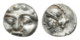 Selge , Pisidia. AR Obol (9.1mm, 0.95 g) Obv. Facing head of Gorgoneion Rev. Helmeted head of Athena left, astragal behind.