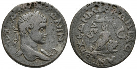 SYRIA, Seleucis and Pieria. Antioch. Elagabalus. AD 218-222. Æ 8 Assaria (33mm, 16.5 g ). Laureate bust right, slight drapery / Tyche seated left on r...