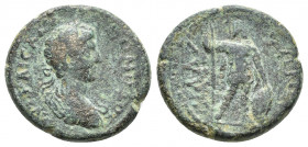 PAMPHYLIA, Sillyum. Commodus. AD 177-192. Æ (18mm, 5.7 g). Laureate, draped and cuirassed bust right, seen from behind / ϹΙΛΛΥƐΩΝ; Ares standing, r., ...