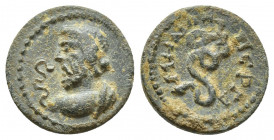 Provincial. Pseudo-autonomous issue AE (14mm, 2.3g ) Obverse: head of Asclepius, l.; to l., serpent, Reverse: serpent coiled