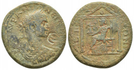 Pamphylia, Side. Caracalla. A.D. 198-217. AE 32 (34 mm, 25.7 g,). [AV K M AVCEOVH ANT]ΩNEINOC, laureate, draped, and cuirassed bust right / CIΔHTWN, A...