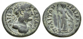 PHRYGIA. Traianopolis. Pseudo-autonomous. Time of Hadrian (117-138). Ae. (15mm, 2.5 g ) Obverse: ΚΑΙϹΑΡ ΑΔΡΙΑΝΟϹ; laureate head of Hadrian, r., with d...