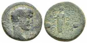 PHRYGIA. Laodicea ad Lycum. Tiberius (14-37). Ae. (18mm, 6.00 g) Pythes, son of Pythes, magistrate. Obv: ΣΕΒΑΣΤΟΣ. Bare head right. Rev: ΠΥΘΗΣ ΠΥΘΟΥ /...