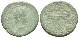 Augustus, AE 26mm, 9.6g). 27 BC-AD 14. Struck in Asia 27-23 BC. CAESAR, bare head of Augustus right. Reverse: AVGVSTVS within laurel wreath.