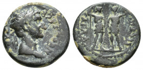 PISIDIA, Sagalassus, Nerva (96-98) Æ (19mm, 5.00 g) Obv: ΝΕΡΟΥΑϹ ΚΑΙϹΑΡ - laureate head of Nerva, right. Rev: ϹΑΓΑΛΑϹϹΕⲰΝ - the Dioscuri standing faci...