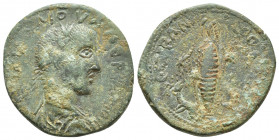 CILICIA. Anemurium. Valerian (253-260). Ae. Dated year 2. (28mm, 14.9 g) Obv: AV K ΠO ΛI OVAΛEPIANON. Laureate and draped bust right. Rev: ANEMOVPIEΩN...
