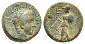 PAMPHYLIA. Side. Claudius (41-54). Ae. (16mm, 5.1 g) Obv: KΛAYΔIOC KAICAP / TIBEPIOC. Laureate head right. Rev: CIΔHTΩN. Athena advancing left, holdin...