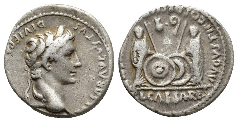 Augustus (27 BC-AD 14). AR denarius (18mm, 3.8 g ). Lugdunum, 2 BC - 4 AD. CAESA...