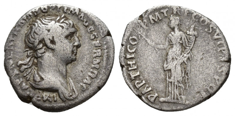 TRAJAN (98-117). Denarius. Rome.(18.4mm, 2.9 g) Obv: IMP CAES NER TRAIAN OPTIM A...