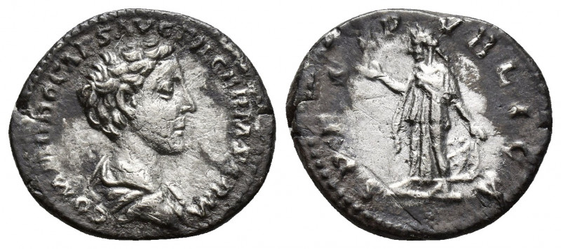 Commodus. As Caesar, AD 166-177. AR Denarius (17mm, 3.00g ). Rome mint. Struck u...