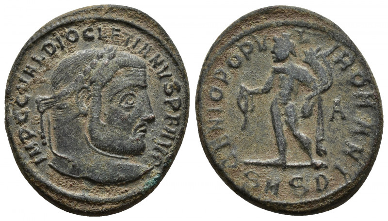 Diocletian Æ Nummus. AD 300-301.(28mm, 12g ) IMP C DIOCLETIANVS P F AVG, Laureat...