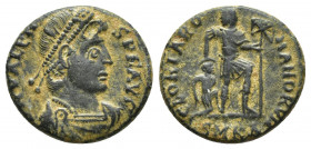 Valens (364-378), AE (17mm, 3.00g ) follis Cyzicus, AD 367-375 DN VALENS PF AVG pearl diademed, draped, cuirassed bust right. RevŁ GLORIA ROMANORVM em...