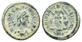 Arcadius, 383-408. Nummus (14 mm, 1.1 g ), Cyzicus, 388-392. D N ARCADIVS P F AVG Pearl-diademed, draped and cuirassed bust of Arcadius to right. Rev....