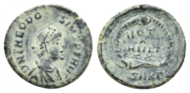 Theodosius I (379-395). Æ (14mm, 1.2g, ). Cyzicus, 378-383. Pearl-diademed, drap...