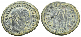 Licinius I. A.D. 308-324. AE follis (20 mm, 4.2g ). Cyzicus mint, struck A.D. 312-313. IMP C VAL LICIN LICINIVS P F AVG, laureate head right / GENIO A...