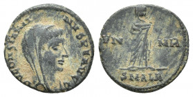 Divus Constantine I. Died AD 337. Æ Follis (15mm, 1.5 g ). Alexandria mint, 1st officina. Struck under Constantius II, AD 347-348. Veiled head right /...