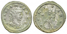 Gallienus Antioch, 268 AD. AE antoninianus, (22mm, 3,5 g). GALLIENVS AVG radiate, draped, cuirassed bust of Gallienus right / VIRTVS AVG soldier stand...