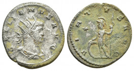 Gallienus Antioch, 268 AD. AE antoninianus, (21mm, 3,4 g). GALLIENVS AVG radiate, draped, cuirassed bust of Gallienus right / VIRTVS AVG soldier stand...