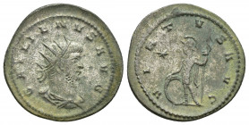 Gallienus Antioch, 268 AD. AE antoninianus, (22mm, 3,8 g). GALLIENVS AVG radiate, draped, cuirassed bust of Gallienus right / VIRTVS AVG soldier stand...