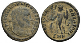 LICINIUS I. 308-324 AD. Æ Follis (21mm, 3.7 gm). Cyzicus mint. Struck 313-315 AD. Laureate head right / Jupiter standing left, holding Victory standin...